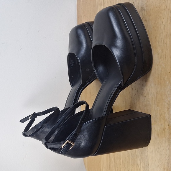 Wild Fable Black Square Toe Platform Block Heels Pumps Ankle Strap Size 8.5 - Picture 9 of 13